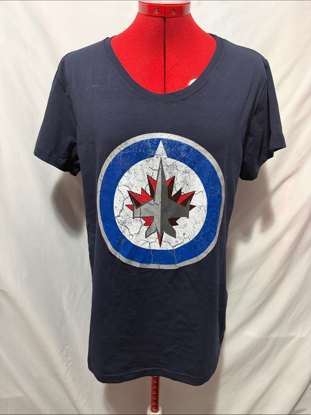 Women's Navy Short Sleeve Graphic Tee with Red & White Accent